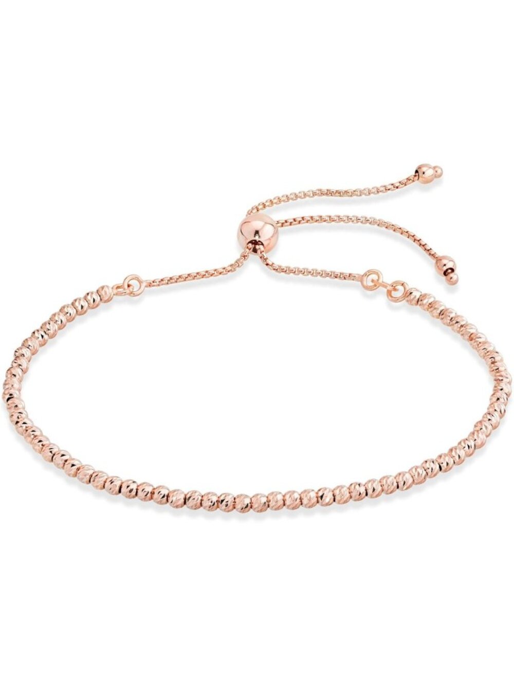 Adjustable 925 Sterling Silver & Gold Plated Diamond-Cut Bead Ball Bracelet for